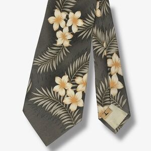 Tommy Bahama Mens Necktie Silk Floral Palm Tree Design Gray Business Casual 59x4